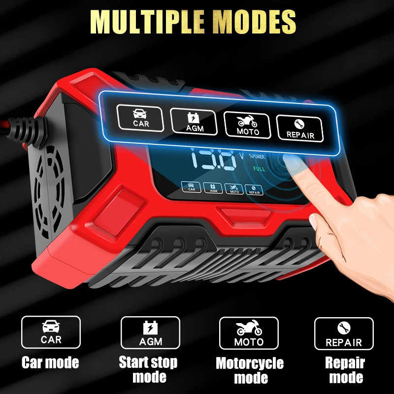 12V Smart Automotive Battery Charger Pulse Repair Chargers Digital Display For 4-100AH Motorcycles Cars SUV Lead-acid Battery