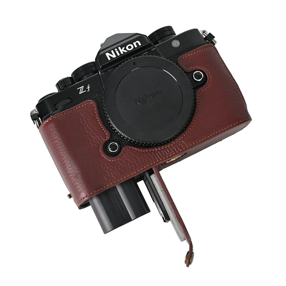 ライチ柄本革カメラハーフケース Nikon Zf ZF バッテリー開口部