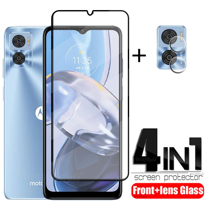 

4-in-1 For Motorola Moto E22 Glass For Moto E22 Tempered Glass Film Full Cover 9H Screen Protector For Moto E22 E22i Lens Glass