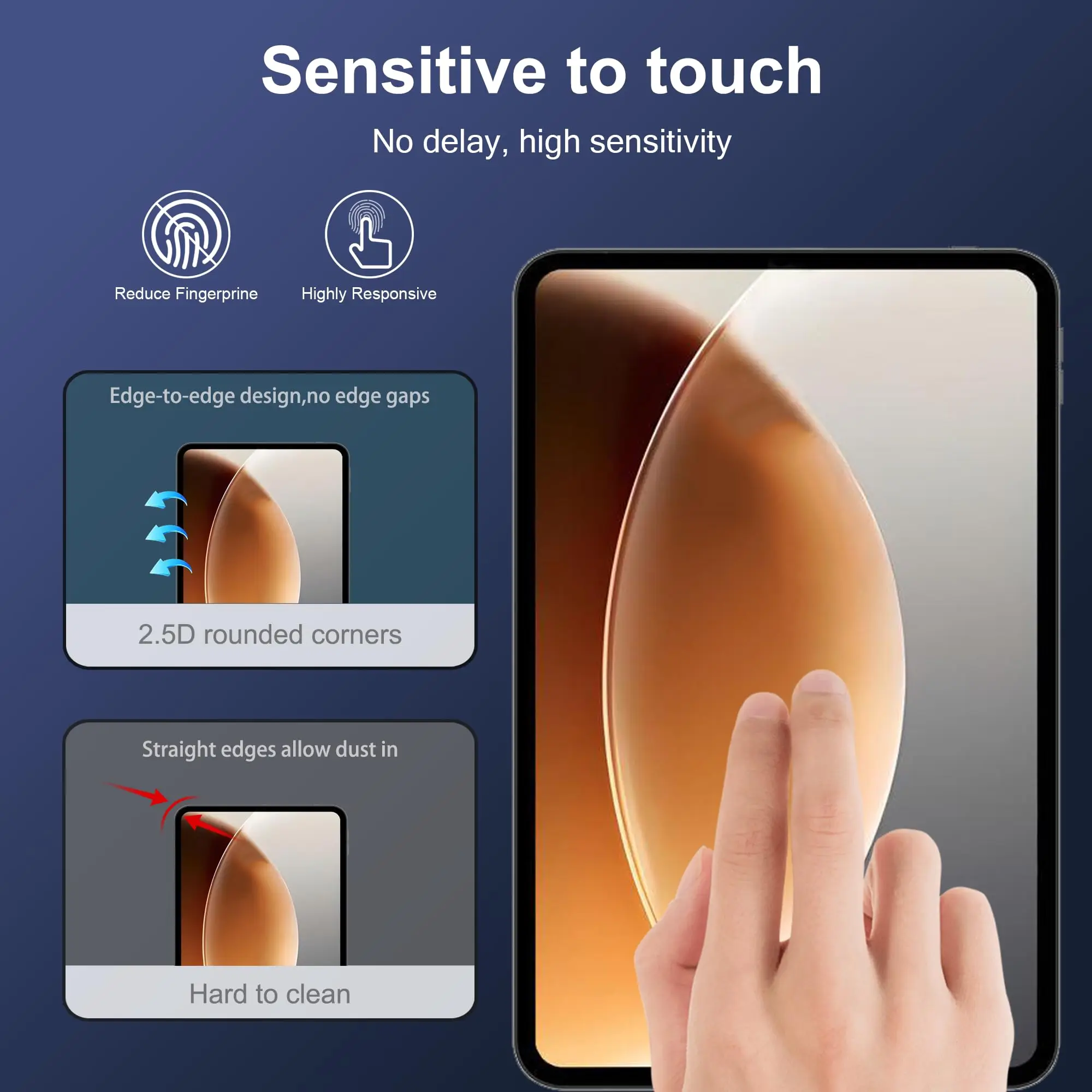 13.4 HD Clear Tempered Glass Screen Protector with Anti-Scratch 2.5D Radian Edge and 9H Hardness