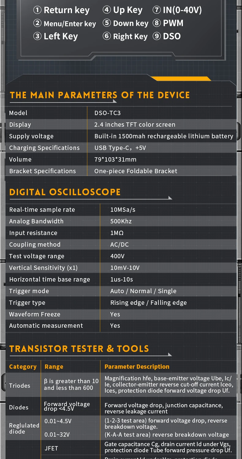 DSO-TC3 3-In-1 Osciloscop Digital Tester De Tranzistori Tester De Componente Ele