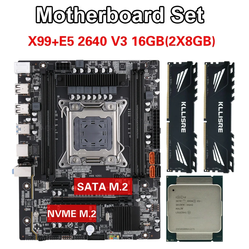 Kllisre X99 motherboard combo kit set Xeon E5 2640 V3 LGA 2011-3 CPU 2pcs X 8GB =16GB 2666MHz DDR4 memory gaming pc motherboard cheap