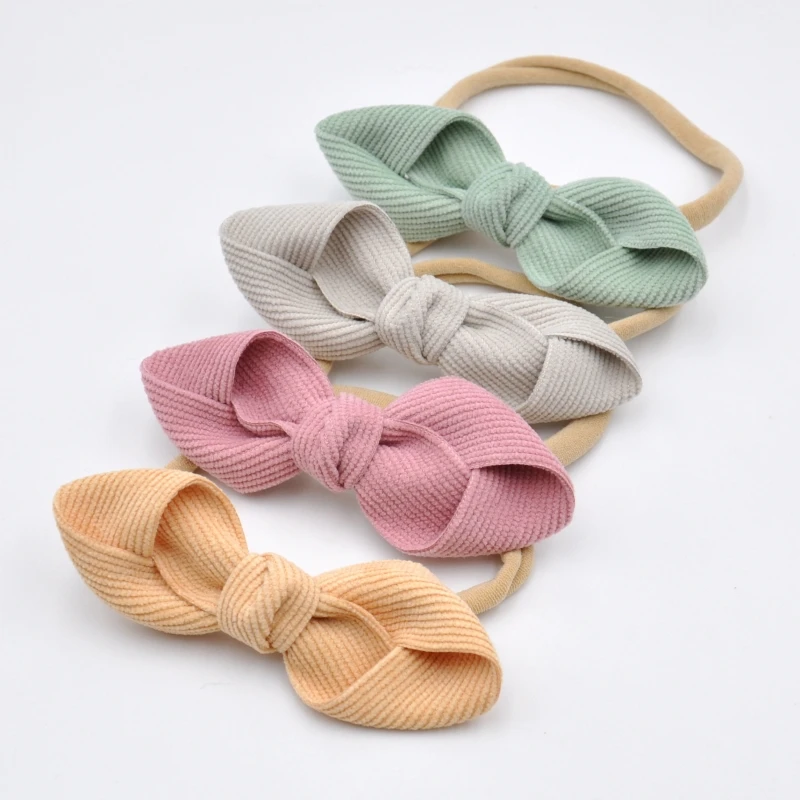 12Pcs/Lot 4inch Corduroy Bow Nylon Baby Headbands Bowknot Soft Hairband For Toddlers Infant Hair Accessory