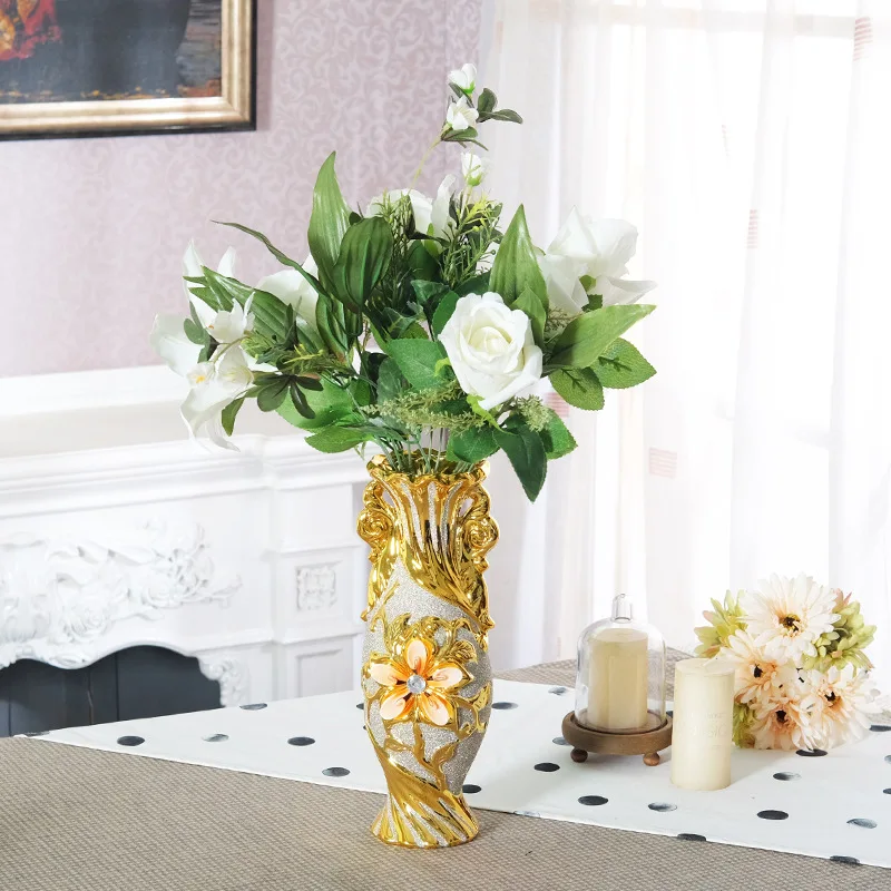 Europe Gold-Plated Ceramic Large Vase Home Decor Creative Design Porcelain Decorative Flower Vase For Wedding Decoration