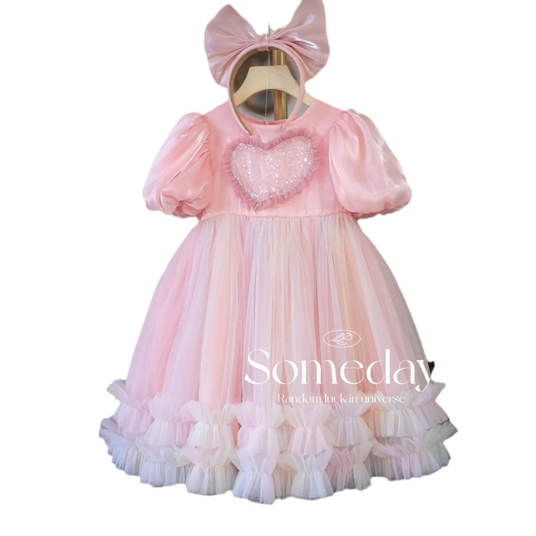 

Fashion Princess Lace Dress Kids sequin Dresses For Girls Children Dresses for Christmas Party pink Ball Gown