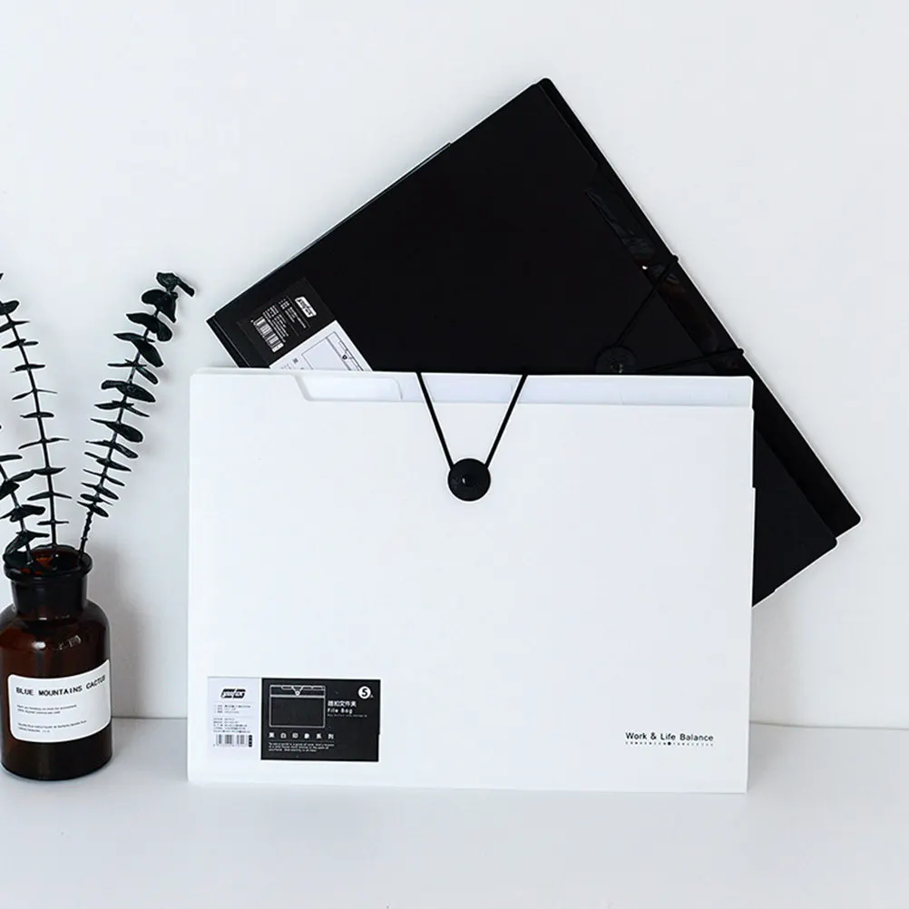 2Pcs 파일 폴더 확장형 플라스틱 주최자 8 포켓 디바이더 탄성 코드 버튼 클로저 사무실 문서 보관 가방