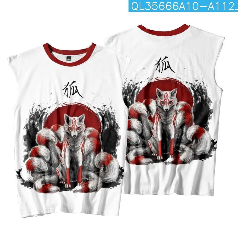 

Men's Gym Running Training Muscle Sports Breathable Tank Top Summer Men's Sports Mesh Sleeveless White Fox Print Vest