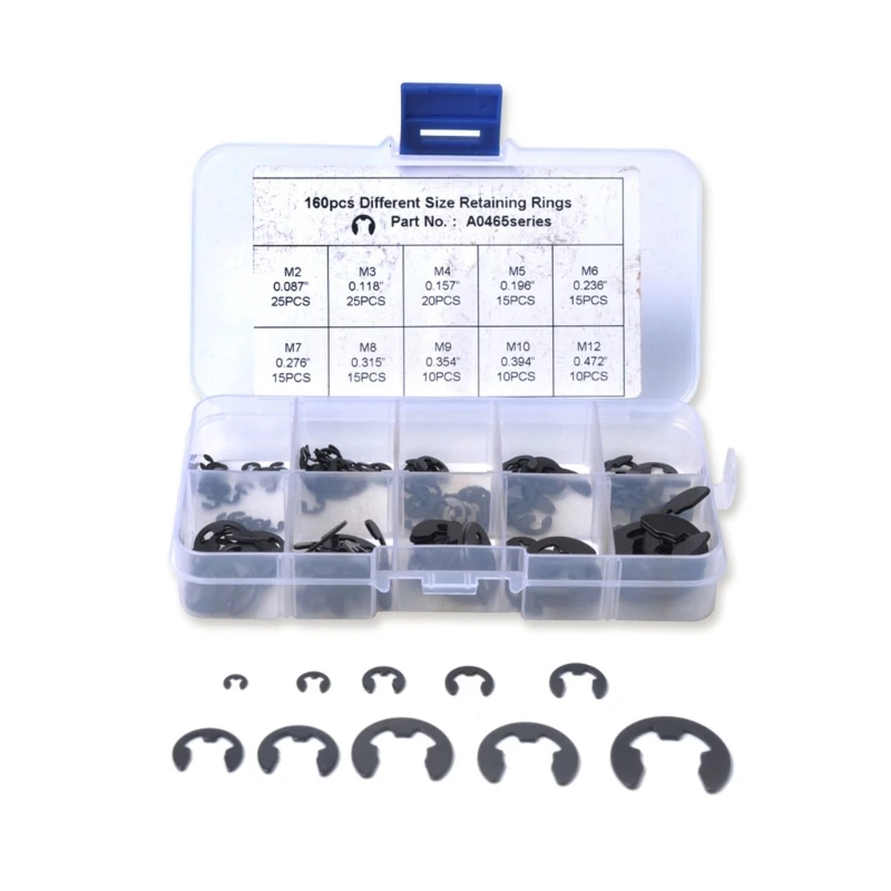 

160PCS 2mm to 12mm Circlip Retainer Rings Steel E-Clip Rings