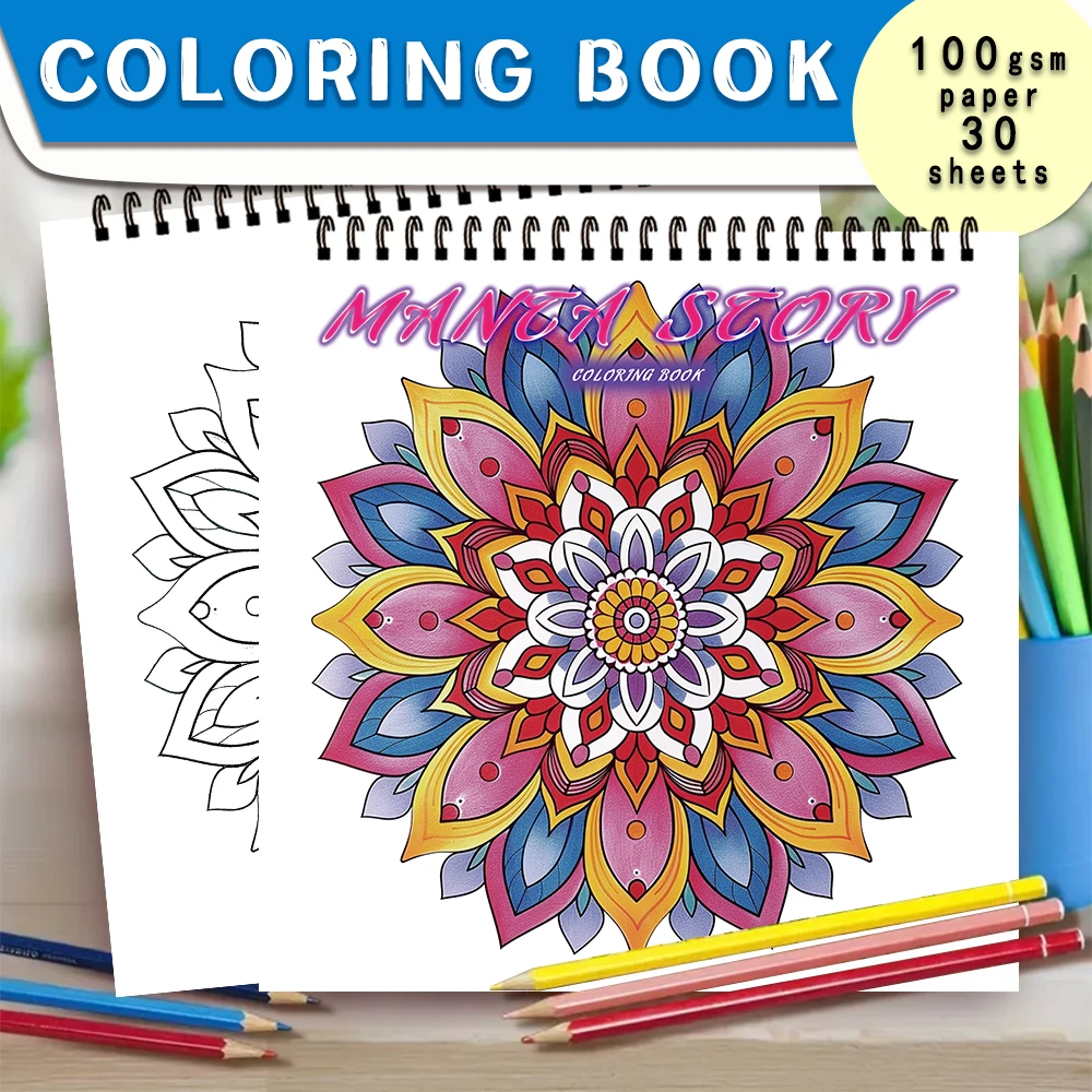 30 Sheets Adult Spiral Colouring Book, 8.3x 8.3 inches 100gsm Thick Paper, Perfect for Back to School Gifts, Halloween Gifts 3