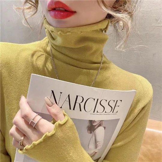 

New Style High neck Knitted Women Sweater Lady Skinny Blouse Woman Cardigan Camisole Jumpers T-shirt T Girl Fall Cloth Slim Tops