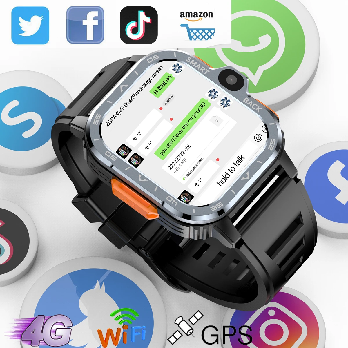 

VWAR Rugged 4G Smart Watch 2.03" HD Screen 2GB RAM 128G/64G ROM Supports SIM Wifi Dual Camera Face ID Android Smartwatch