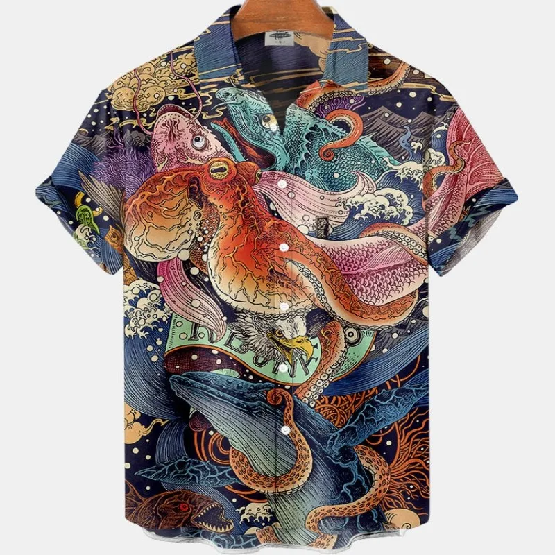 

Summer Men's Floral Casual Social Hawaiian Koi Carp 3d Printed Shirts For Men Short Sleeve Tops Blouse Outdoor Clothes Camisa