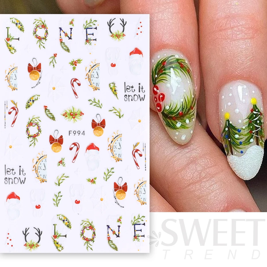 Merry Christmas Nail Art Sticker 3D Sliders Deer Santa Claus Decals New Year Nails Decorations Stickers For Manicure Accessories