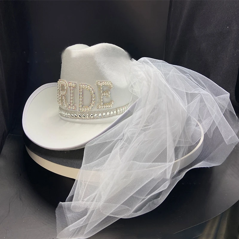 Bride Cowgirl Hat with Veil Novelty Cowboy Hat Summer Beach Cowgirl with Long Veil Western Fancy Dress Accessory cowboy hats cowgirl hats