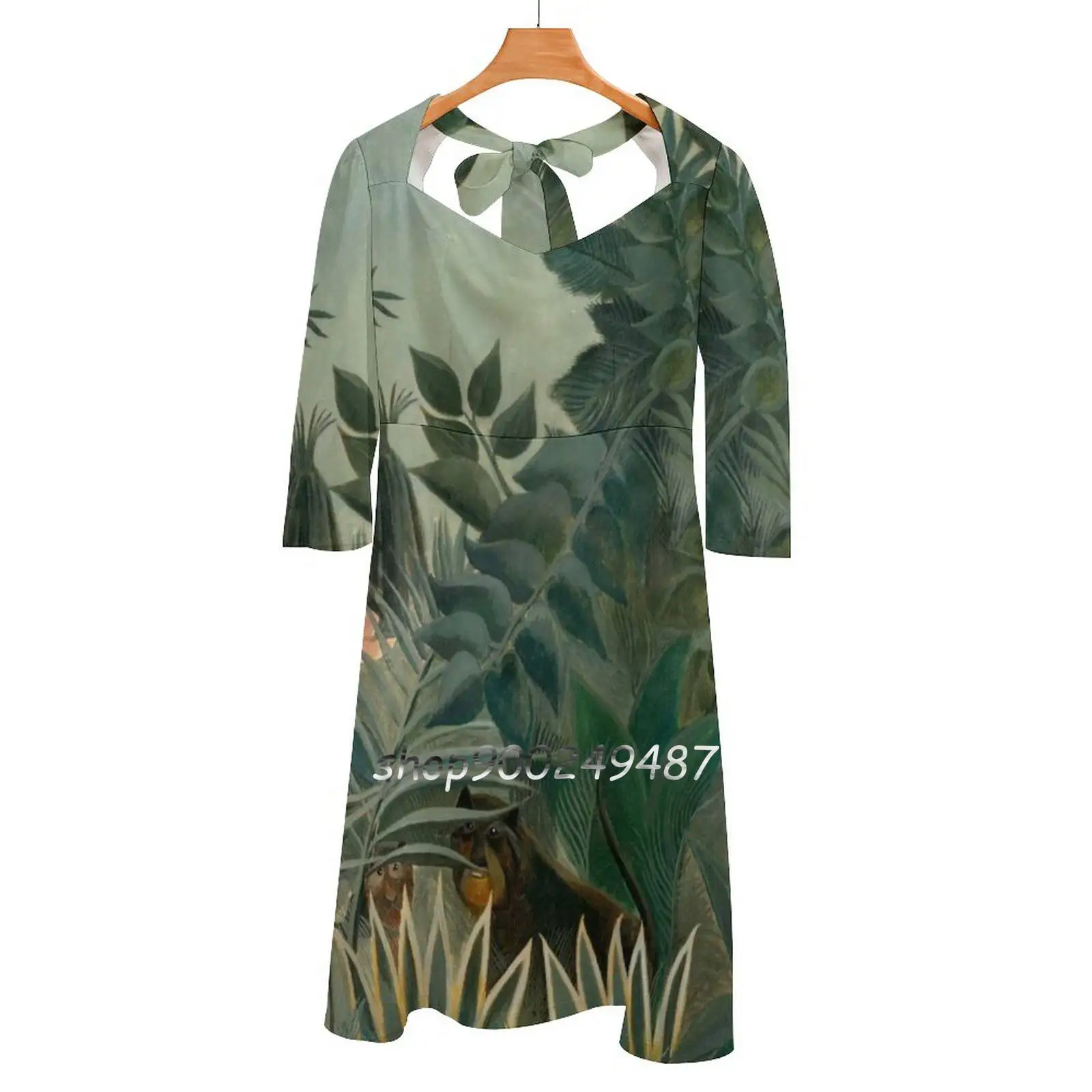 

The Equatorial Jungle Henri Rousseau 1909 Sweetheart Knot Flared Dress Fashion Design Large Size Loose Dress Henri Rousseau