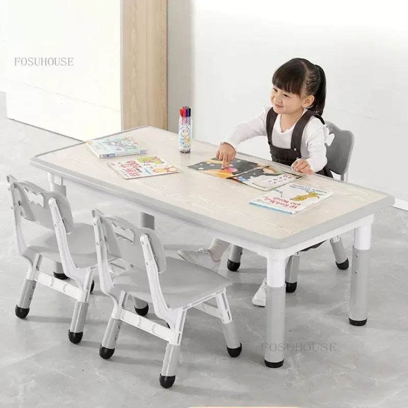 Kindergarten Special Table and Chair Set for Kids Liftable Rectangular Household Plastic Table Early Education Toy Desks