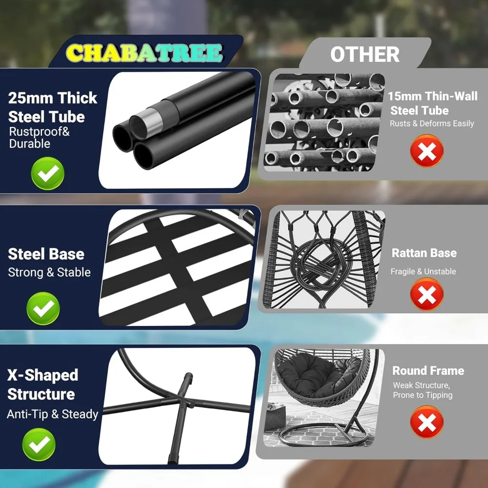Patio Rattan Wicker Hanging Swing Egg Chair Hammock Chair for Porch Garden,Thickened Aluminum Alloy Steel Frame 3