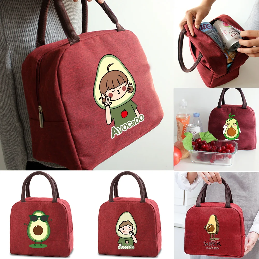 

Lunch Bag Women Work Thermal Bento Pouch Kids Food Insulated Cooler Bags Picnic Zipper Organizer Avocado Print Storage Handbags