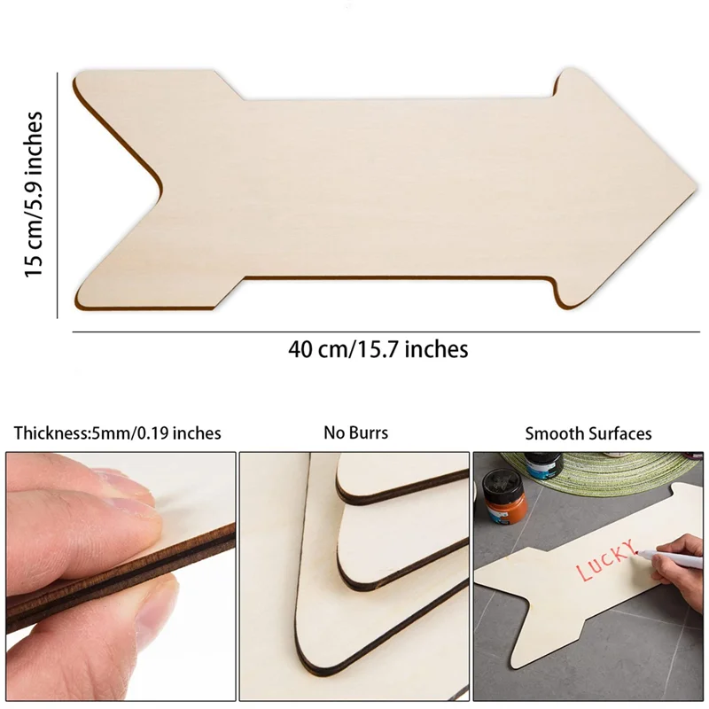 8PCS Unfinished Arrow Wood Sign Blank Hanging Wooden Plaque Wood Arrow Slice Color