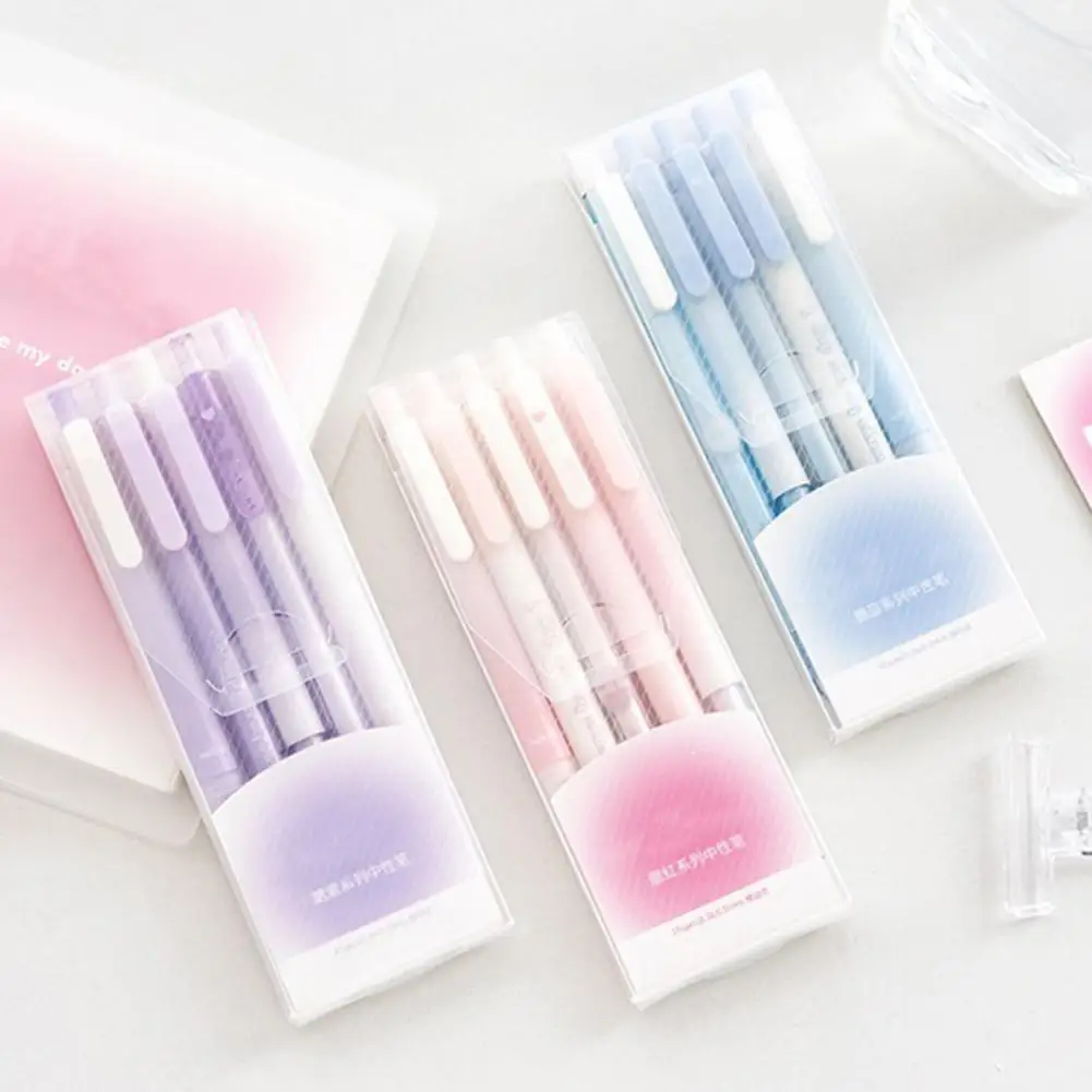 

5Pcs/Box 0.5mm Gel Pen Press Type Detachable With Clip Quick Drying Assorted Stationery Gradient Color Plastic Writing Pen