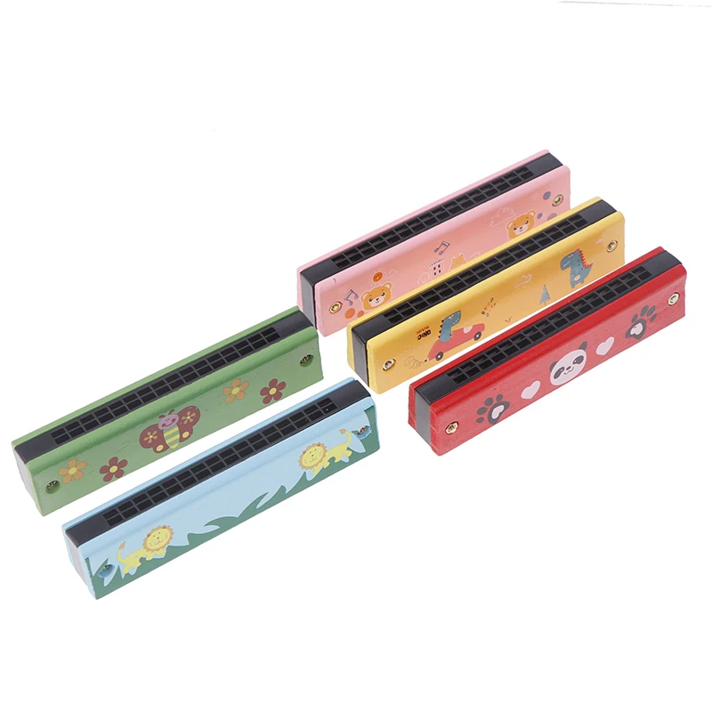 Diatonic Harmonica Chromatic Harmonica Kids Harmonica Mouth Harp 16 Holes Key Wood/Iron Harmonica Mouth Organ Kids Musical Wind Instrument Gift Toy Montessori Educational Toys Cartoon Pattern