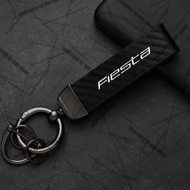 Sleek Carbon Fiber Leather Keychain with Zinc Alloy Emblem