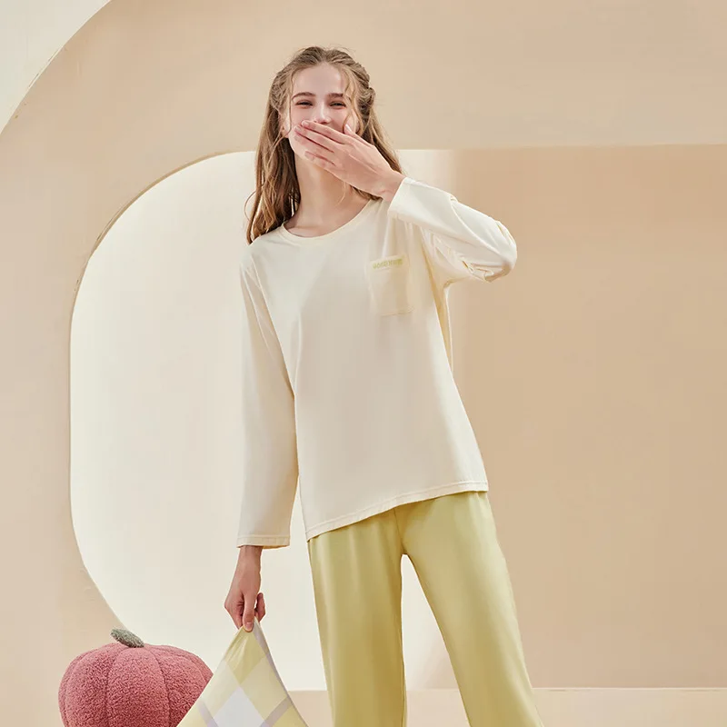 2024 High Quality Spring Couple Cotton Pajamas Set Casual Crew Neck Long Sleeves Breathable Cozy Male and Female  Sets