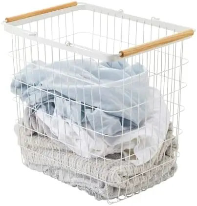 

Home Wooden Handles | Steel + Wood | Large | Laundry Basket, White Baskets for flowers Cap washer cage Organizers for makeup Ces