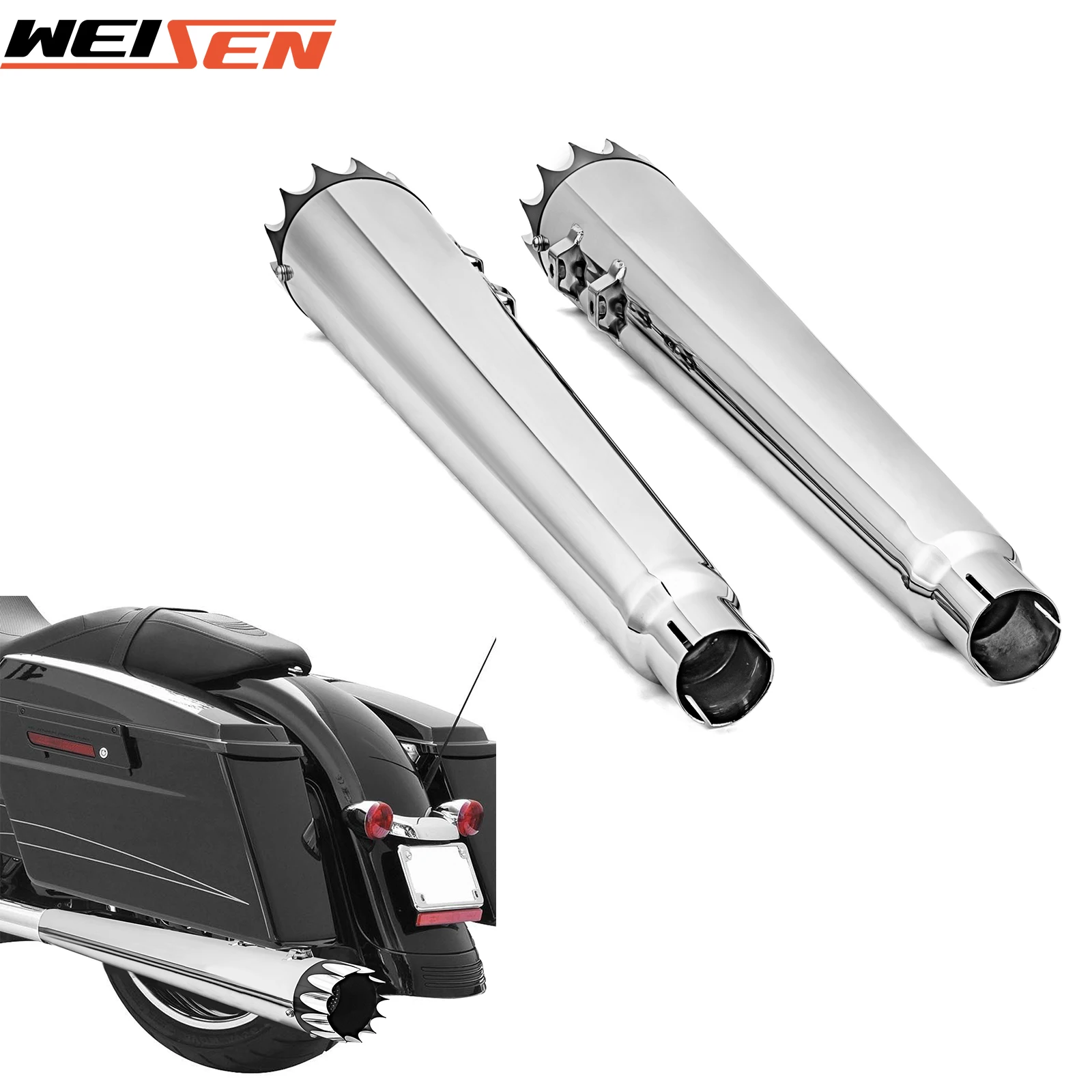 

Motorcycle 4.4" Megaphone Style Slip-On Mufflers Exhaust Pipes for 1995-2016 Harley Touring Street Glide/Road King/Electra Glide