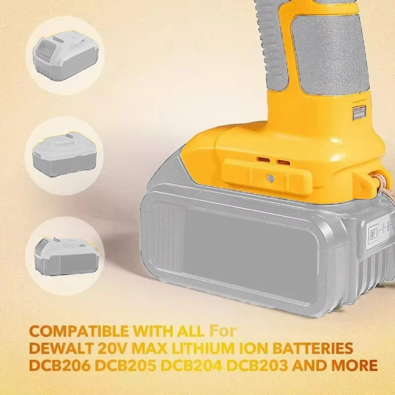 Dewalt용 12W 휴대용 LED 작업등, 18V 20V 최대 DCB140 DCB200 배터리 USB 야외용 도구 손전등(배터리 없음, 충전기 없음)