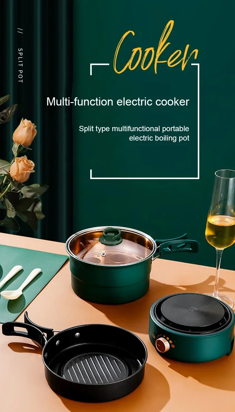 Description Picture 2 of item110V/220V Travel Rice Cooker Portable Split Frying Pan Electric Stew Soup Pot Boiler Cooking Skillet Mini Hotpot Food Steamer