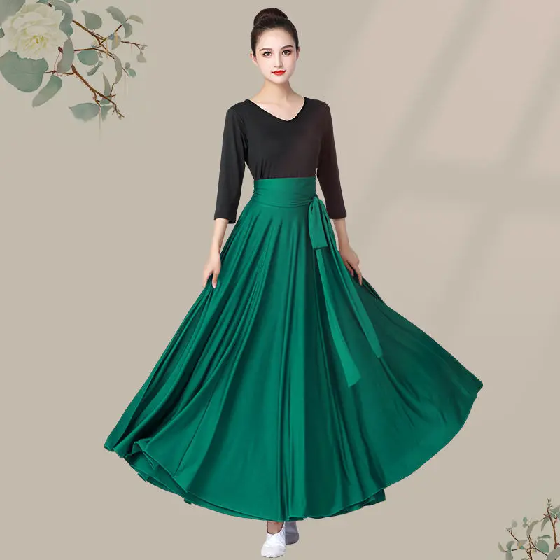 One-piece Flamenco Skirt Dance Costumes Solid Color Big