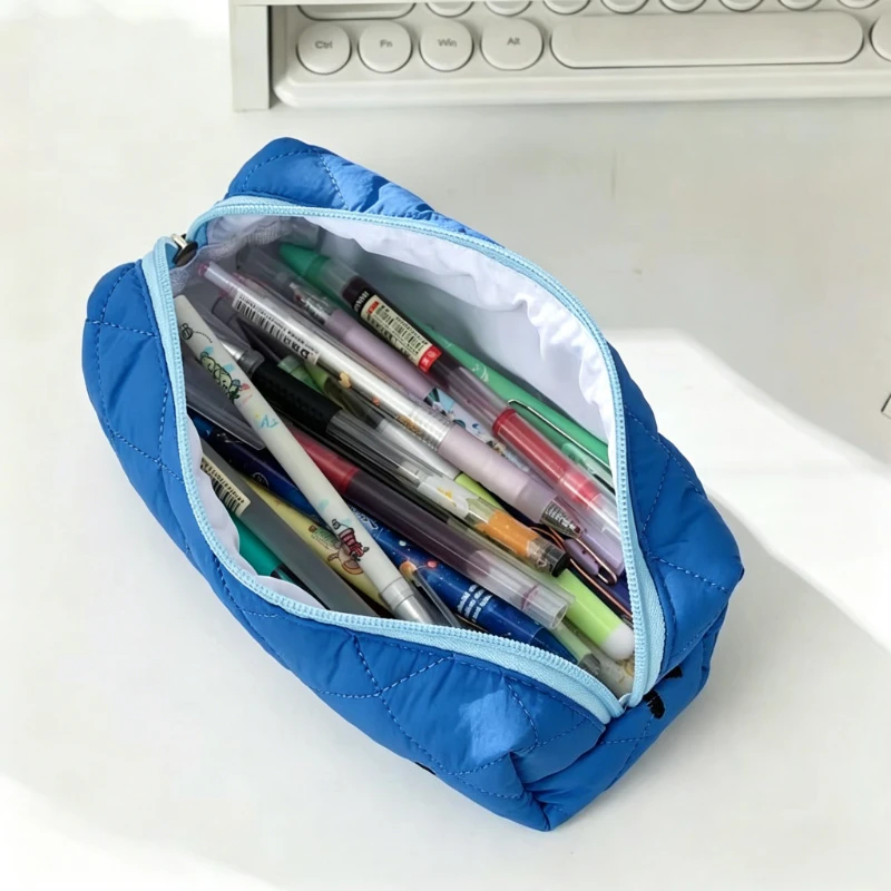 Astuccio Semplice Monocolore con Fiocco, Portatile, Scatola Portaoggetti da Scrivania, Borsa Multifunzionale per Studenti e Penne Scolastiche - immagine 4