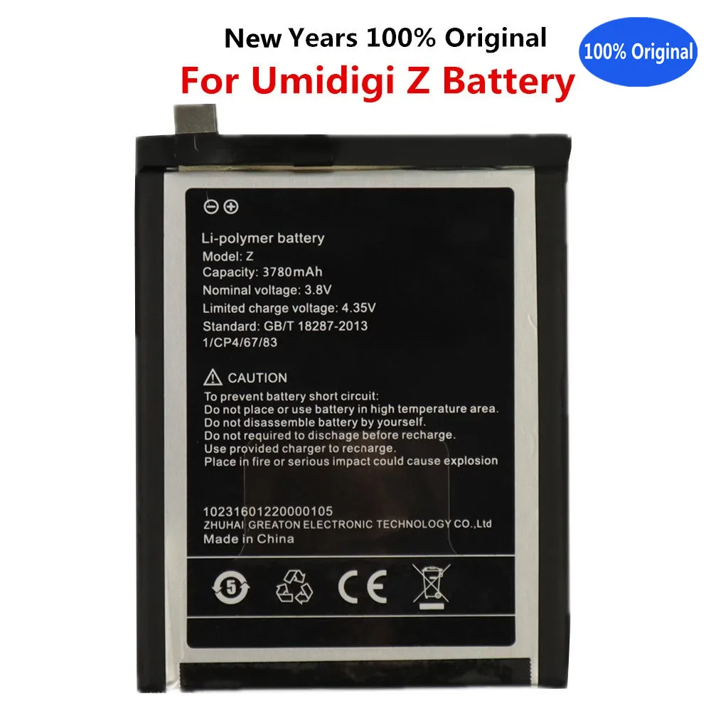

New 100% Genuine High Quality Batteria For Umi Z Battery UMIDIGI Z 3780MAh Back Up UMIZ Smart Phone Battery Replacement