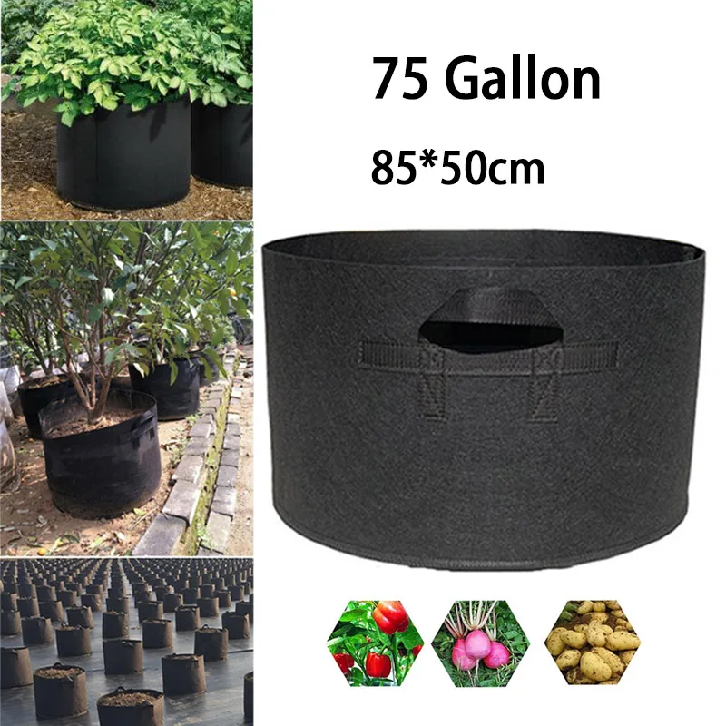 

75 Gallon Hand Held Plant Grow Bags Fabric Pot Jardim Orchard and Garden Flowers Plant Growing Container Gardening Tools