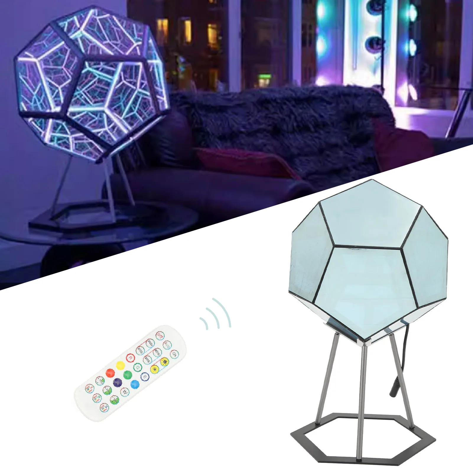 Dodecaëder Gaming Light, 7 Kleuren 3D Nachtlampje met Afstandsbediening Houder voor Speelkamer Home Theater
