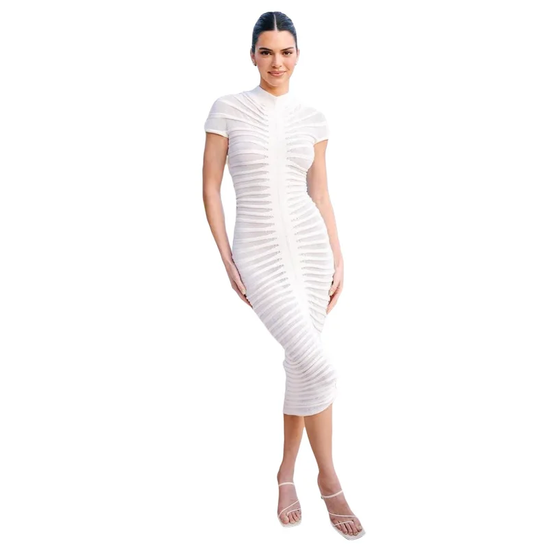 

APIPEE трикотажное женское платье с коротким рукавом, элегантное Полосатое прозрачное однотонное облегающее эластичное облегающее платье с круглым вырезом, уличная одежда