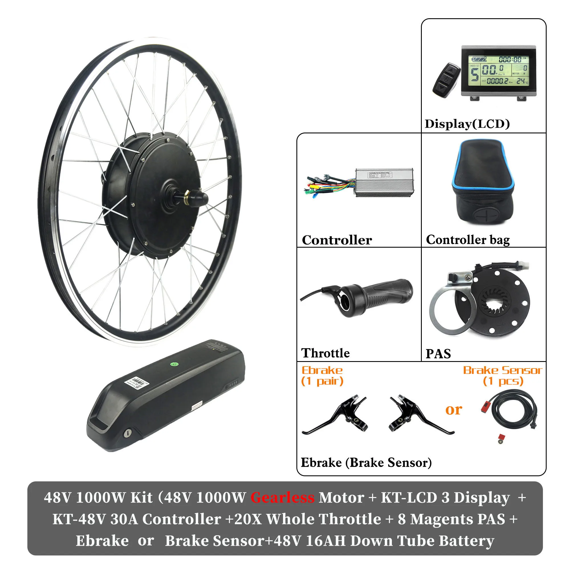 Electric E Bike Wheel Conversion Hub Kit 500W 1000W 1500W 48V KT LCD PAS Ebike Electric E Bike Wheel Conversion Hub Kit 500W 1000W 1500W 48V KT LCD PAS Ebike