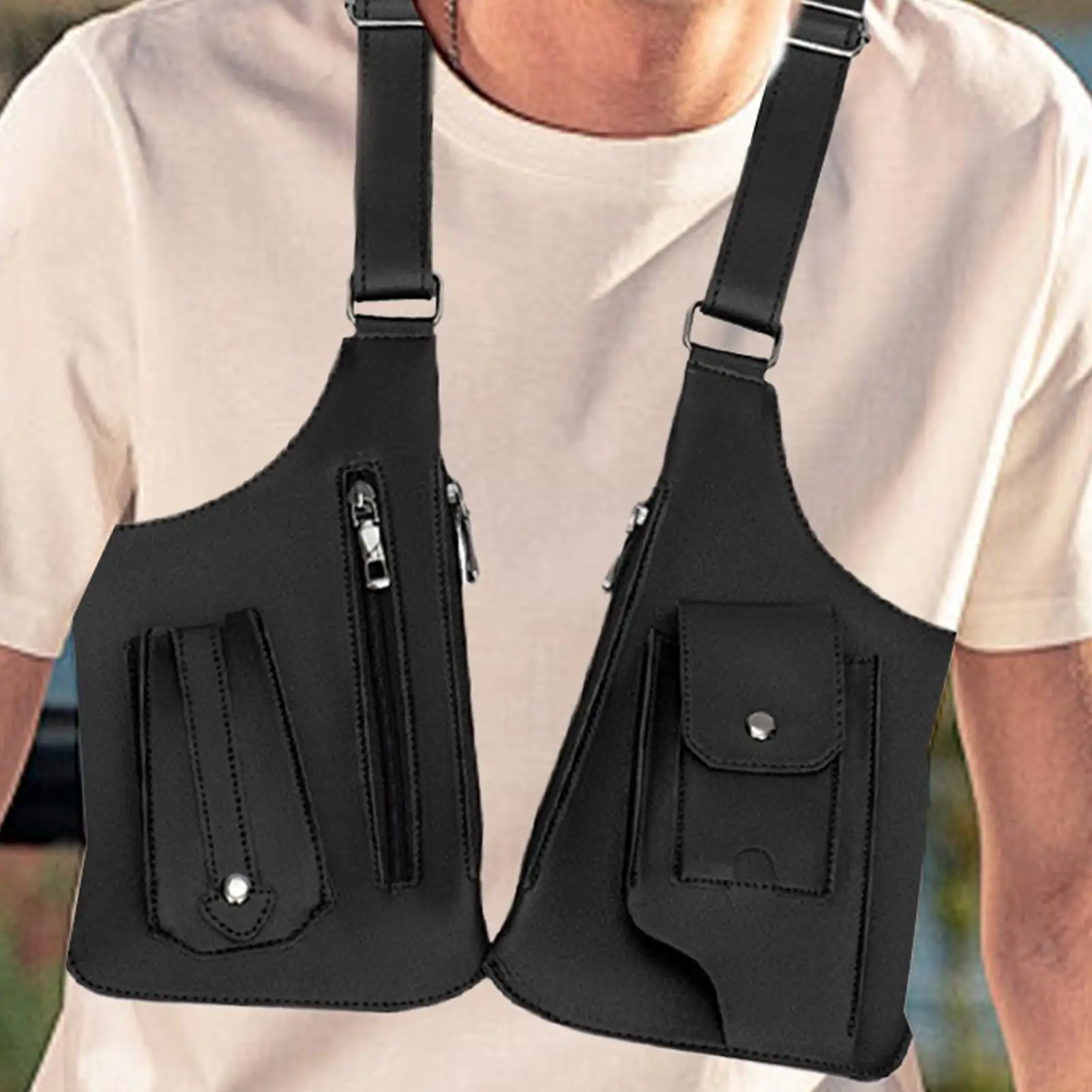 New Double Shoulder Strap Multi-Pocket Outdoor Anti-Theft Fishing Bag Waterproof PU Multi-Purpose Men's Crossbody Bags