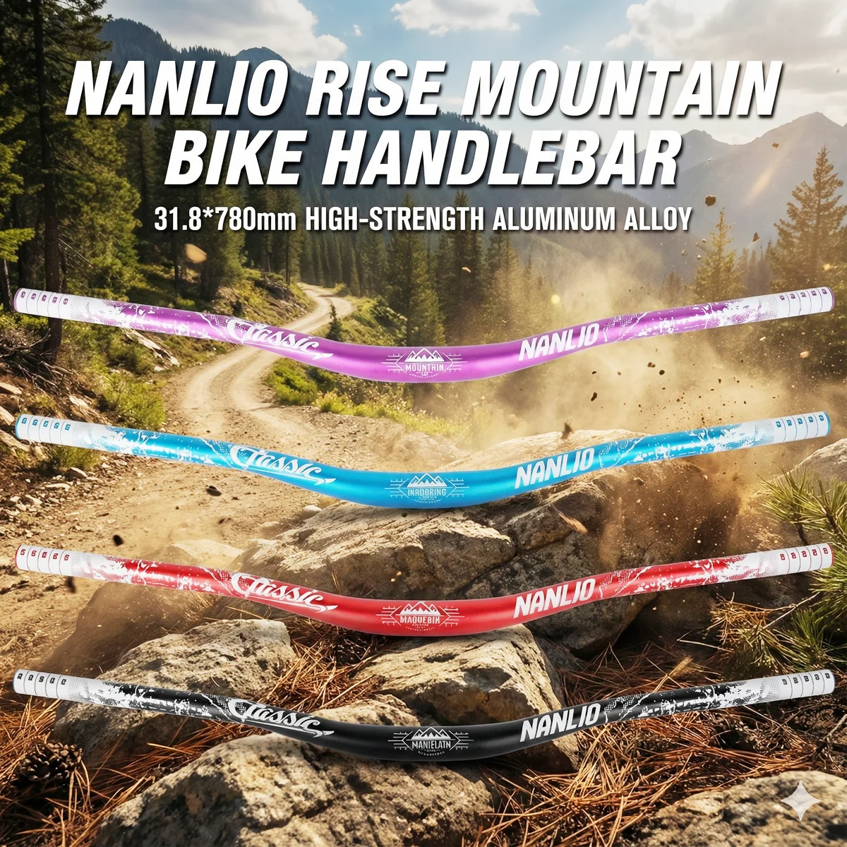NANLIO MTB Riser Handlebar, High Strength Aluminum Alloy Mountain Bike Bars 31.8x780mm Extra Wide Bicycle Handlebars for DH XC AM