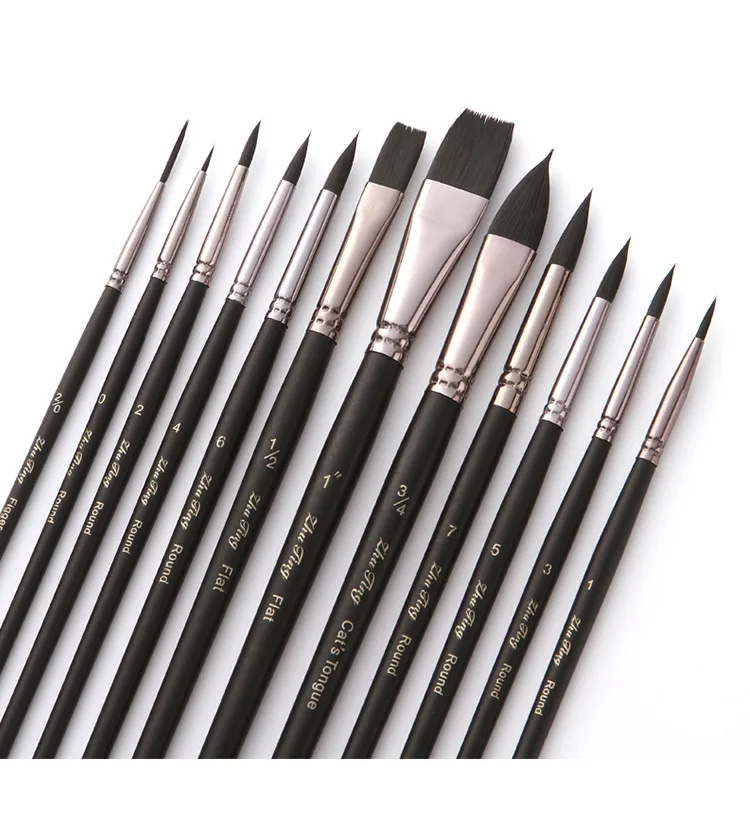 Professional Nylon Hair Wood Handle Watercolor Gouache Oil painting Face Body Paint Art Brush Set 2