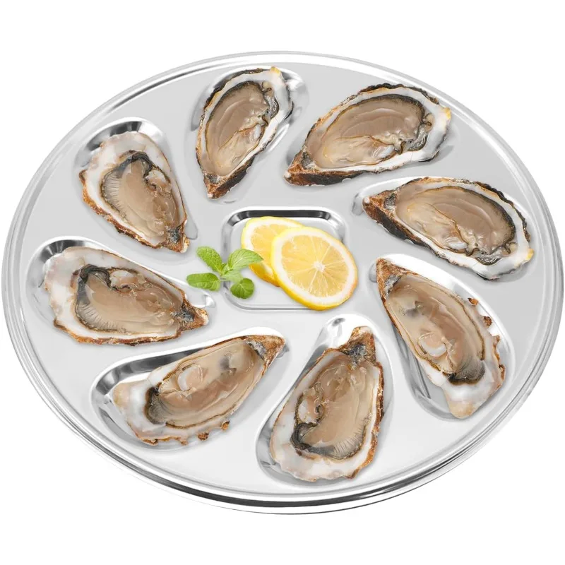 Stainless steel plates Stainless Steel Escargot Plates with 12 Compartment Holes with Escargot Tong Fork 8 Slots Oyster Grill Pan Center Slot