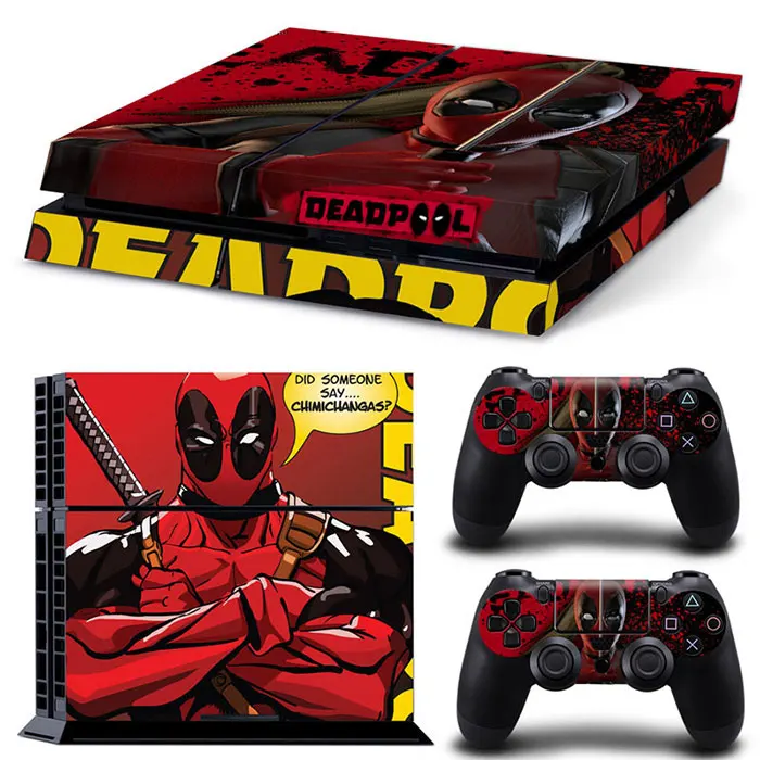 Marvel Deadpool Vinyl Skin Sticker for PS4 Slim Console and 2 Controllers Decal Cover Game Accessories 