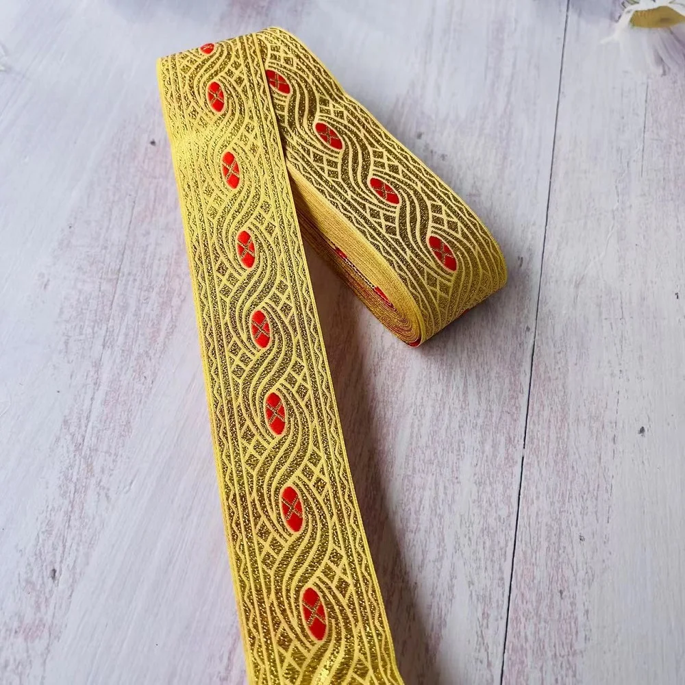 10yards/lots Woven Jacquard Ribbon 4cm gold background geometry pattern LS-9430