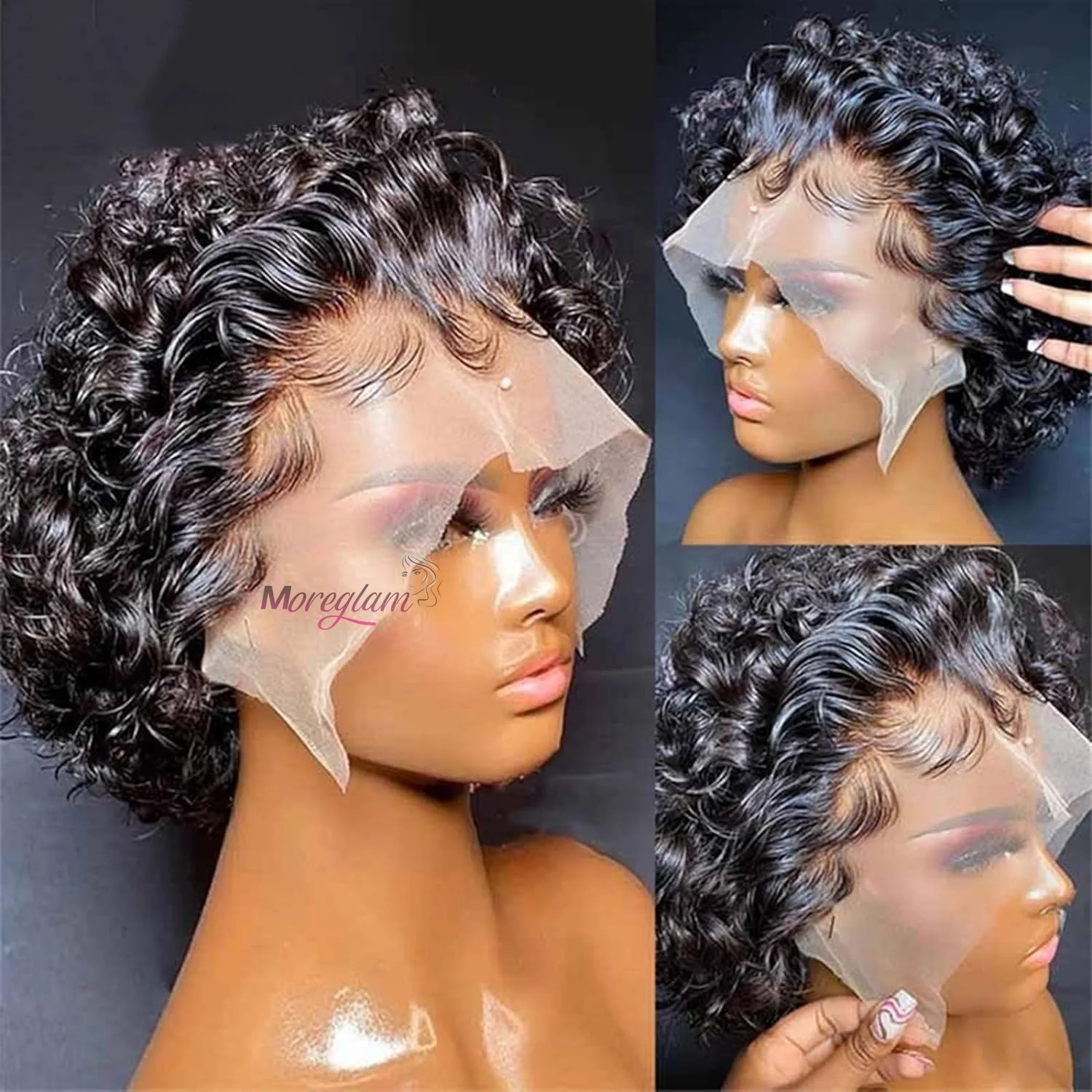 

Short Wigs Human Hair Curly Human Hair Wigs For Women Cheap Pixie Cut Wig 13X1 Transparent T Part Lace Wig Preplucked Hairline