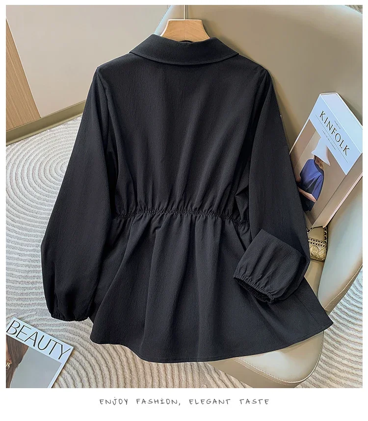 Koreanischen Stil Formale Hemden 2026 Große Größe Blusen Lange Hülse Lose drehen-unten Kragen Taste Frau Ballkleid Plus größe Bluse – Detail 28
