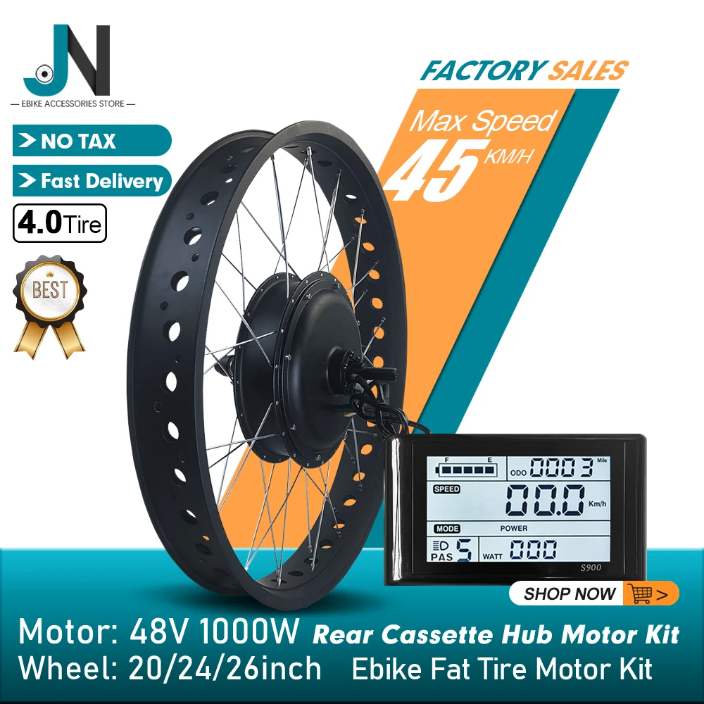 

Electric Fat Bike Kit 48V 1000W 4.0 Tyre Brushless Gearless Rear Cassette Hub Motor Wheel 20 24 26inch For Ebike Conversion Kit