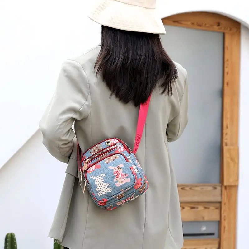 Women New Fashion Printed Crossbody Bag Small Cloth Bag Waterproof Women Bag Middle-Aged Mother Bag Women Shoulder Bag