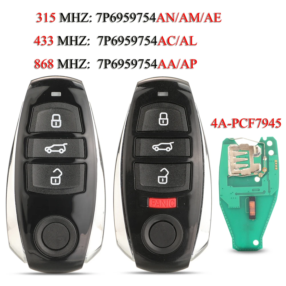 

jingyuqin Remote Smart Car Key For VW Volkswagen Touareg 2010-2014 4A Hitag CVGA PCF7945AC Chip 315/433/868Mhz 3/4 Buttons