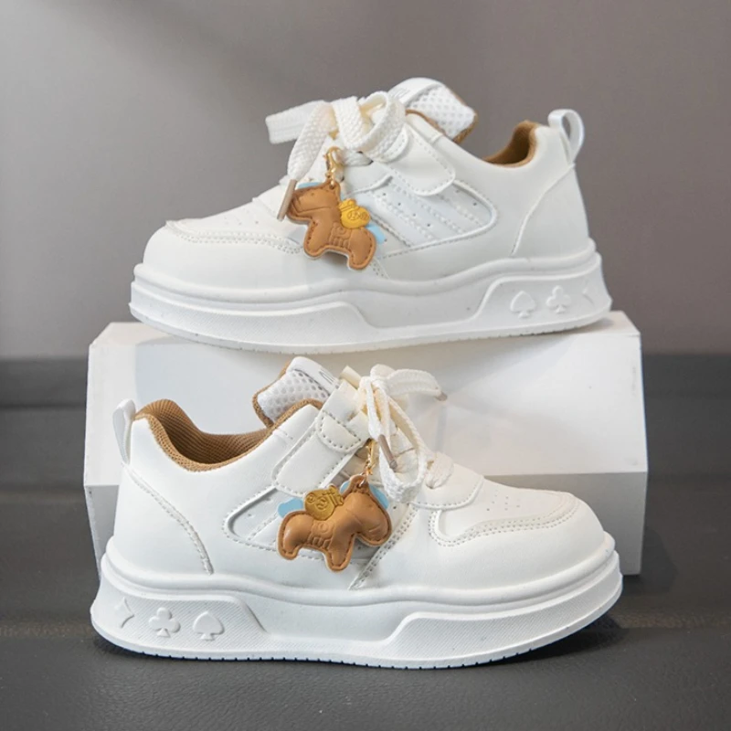 Children's PU Leather Non-Slip Casual Sneakers - White Sport Shoes